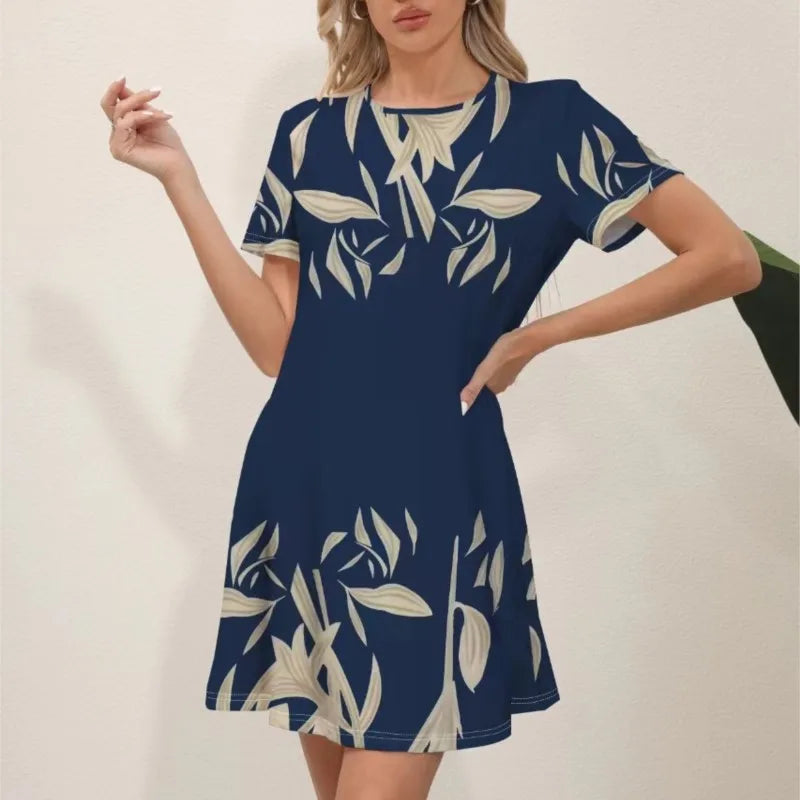 Latest Summer Fashion Floral Print Round Neck Dress