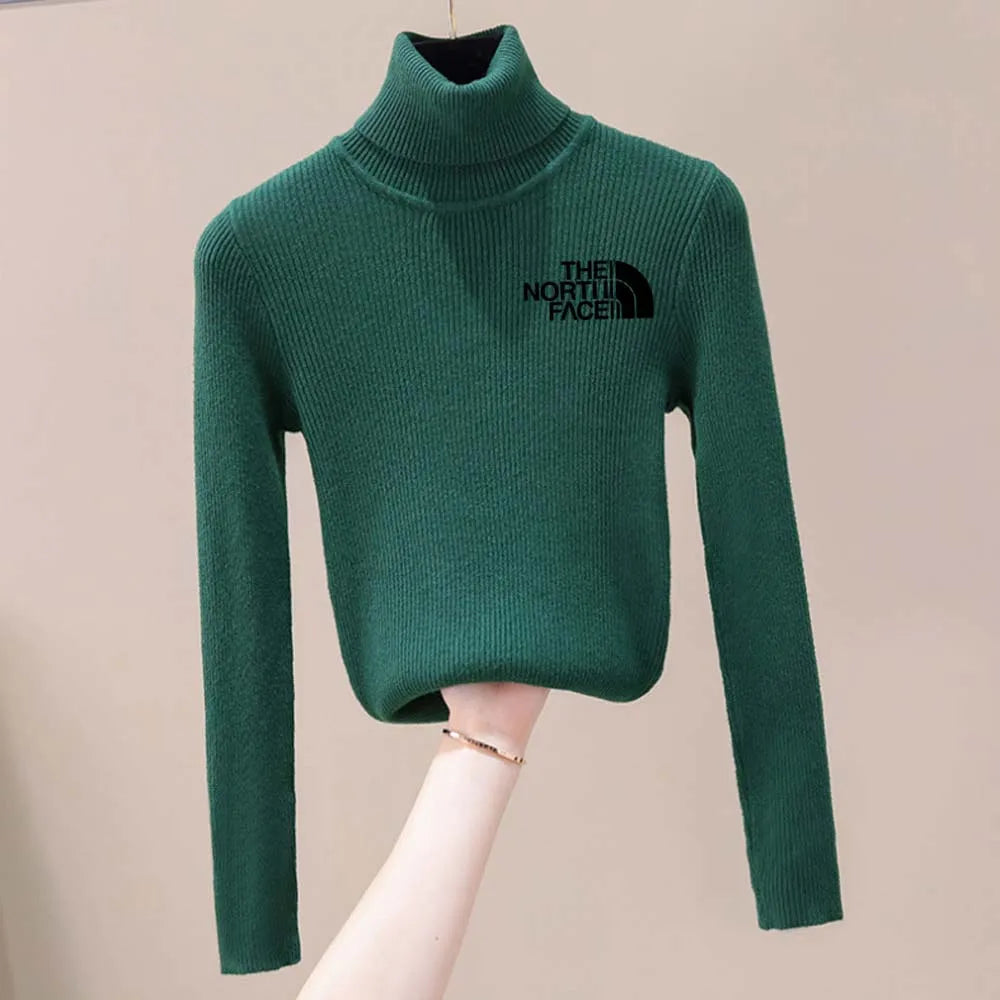 Thick Ribbed Cotton Turtleneck Pullover Sweater Top