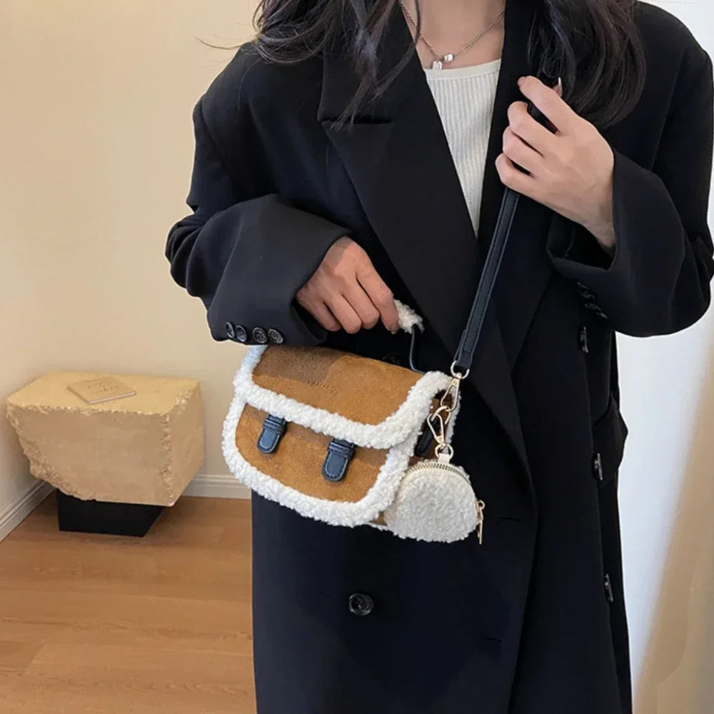 Winter Plush Small Square Crossbody Handbag - Fashionpara
