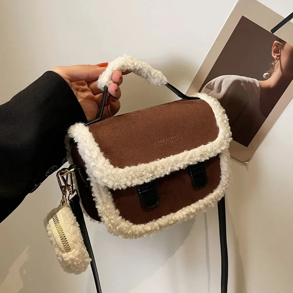 Winter Plush Small Square Crossbody Handbag - Fashionpara