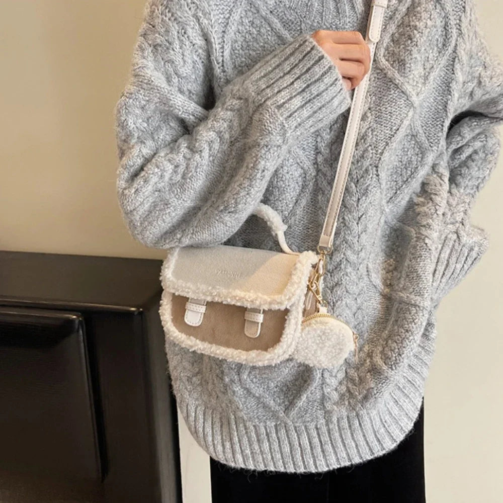 Winter Plush Small Square Crossbody Handbag - Fashionpara