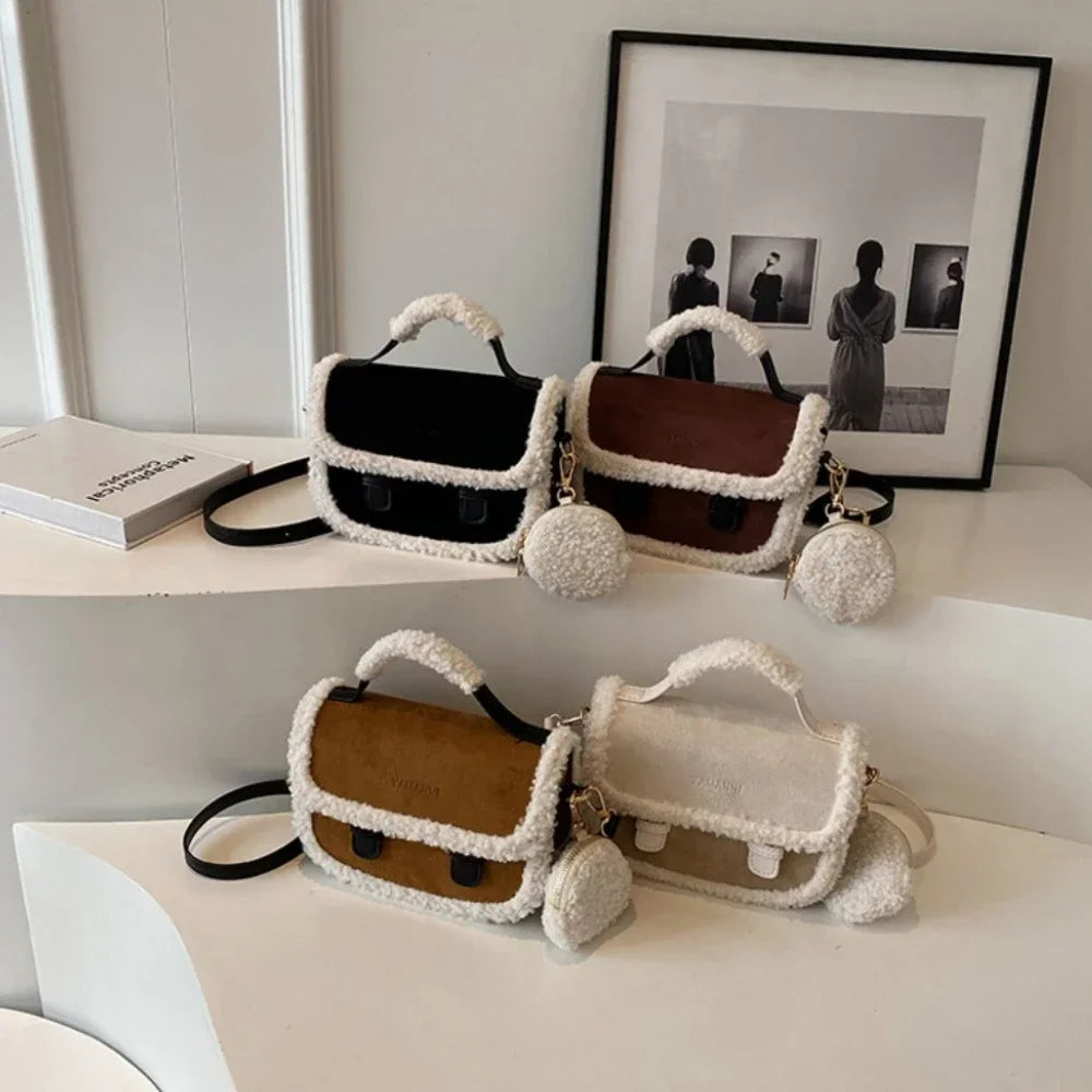 Winter Plush Small Square Crossbody Handbag - Fashionpara