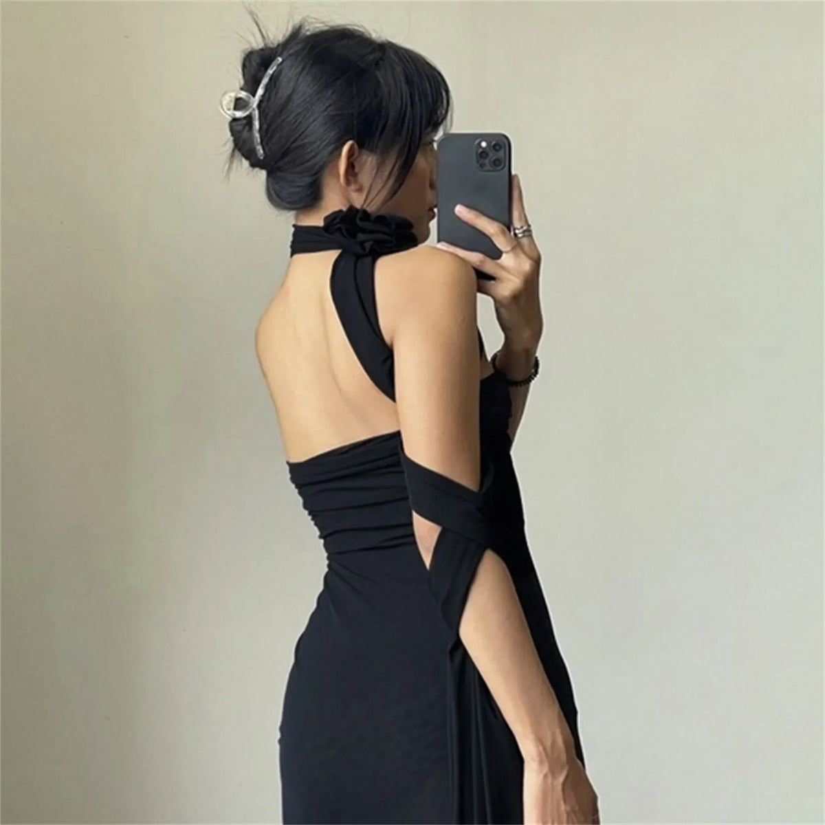 Sheer Mesh Strapless Floral Appliqué Bodycon Midi Dress 3