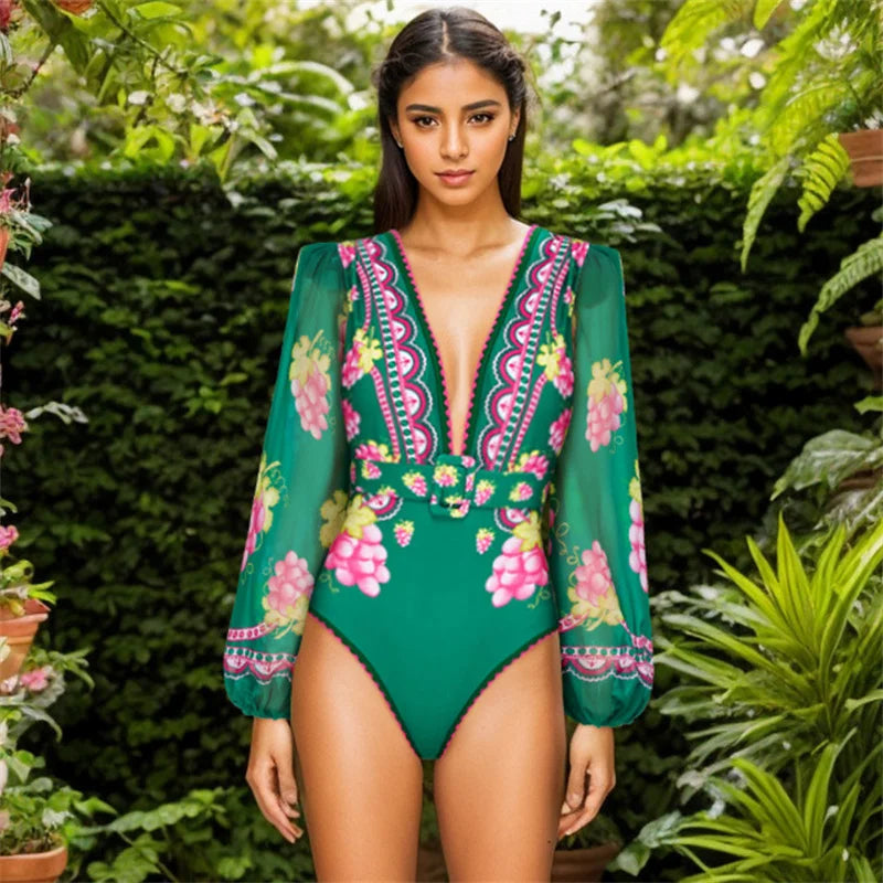 Retro Green Grapes One Piece Swimsuit