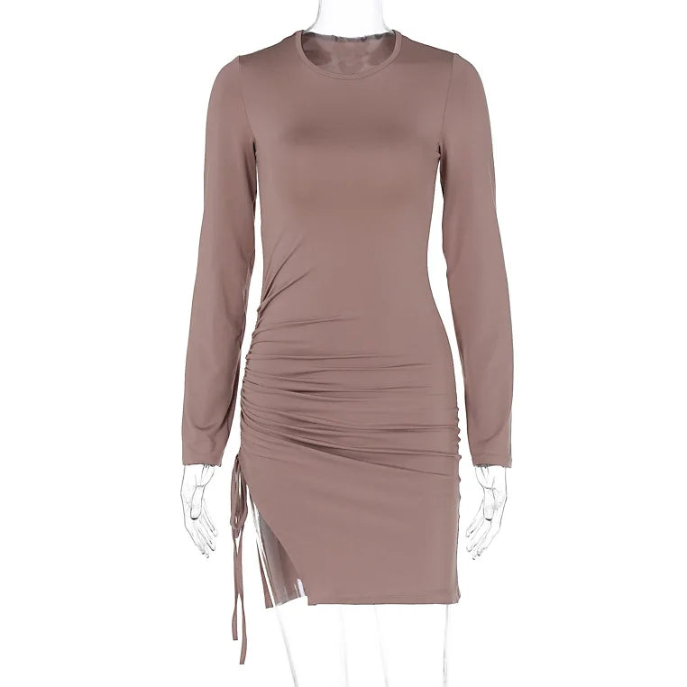 Ruched Drawstring Long Sleeve Bodycon Mini Dress 5
