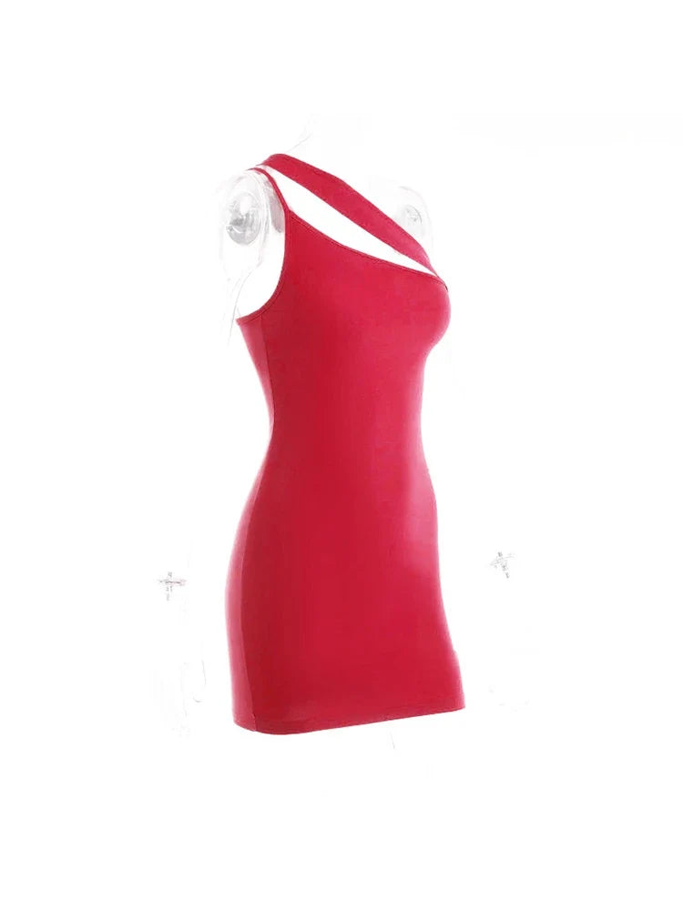 Asymmetric One-Shoulder Sleeveless Bodycon Mini Dress 9