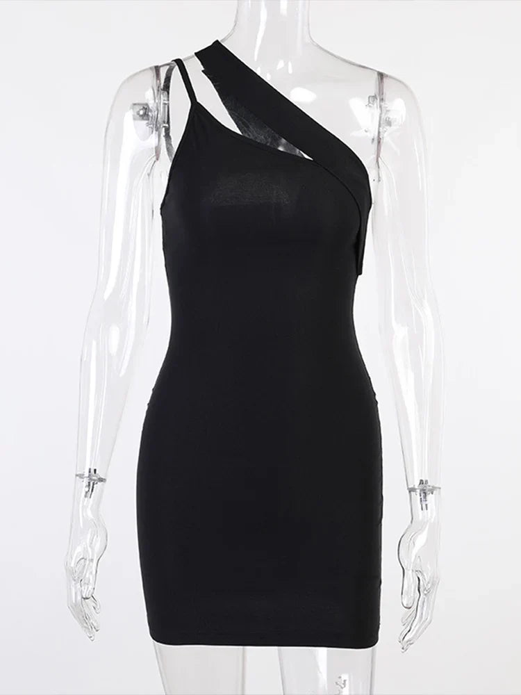 Asymmetric One-Shoulder Sleeveless Bodycon Mini Dress 4