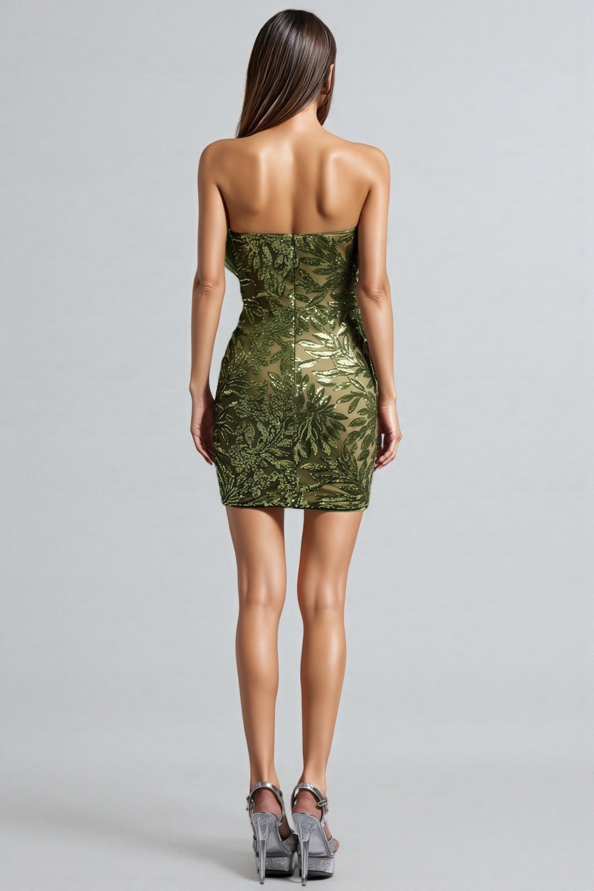 Sequin Strapless Sweetheart Rosette Bodycon Mini Dress - View 5