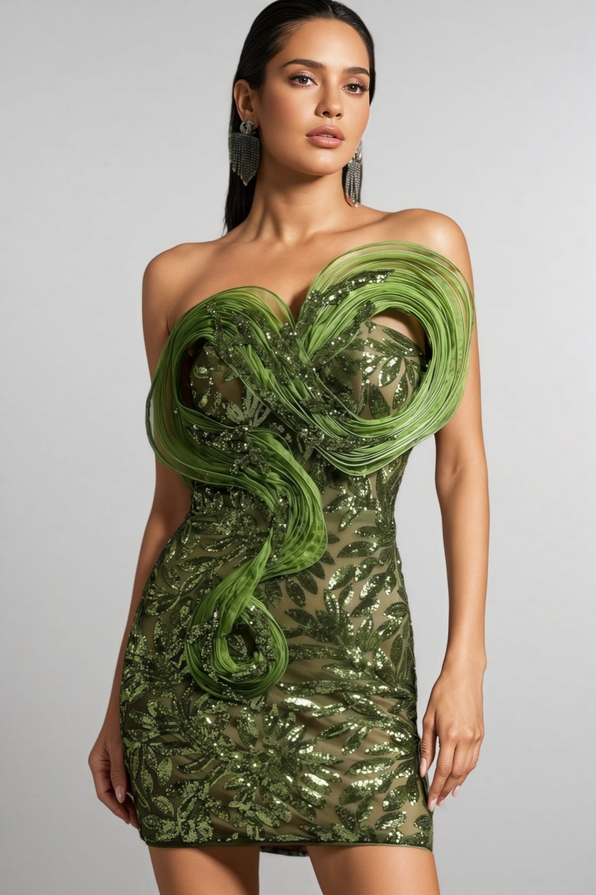 Sequin Strapless Sweetheart Rosette Bodycon Mini Dress - View 2