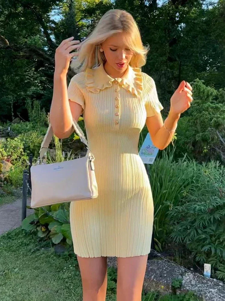 High-Waist Knitted Vintage Mini Dress