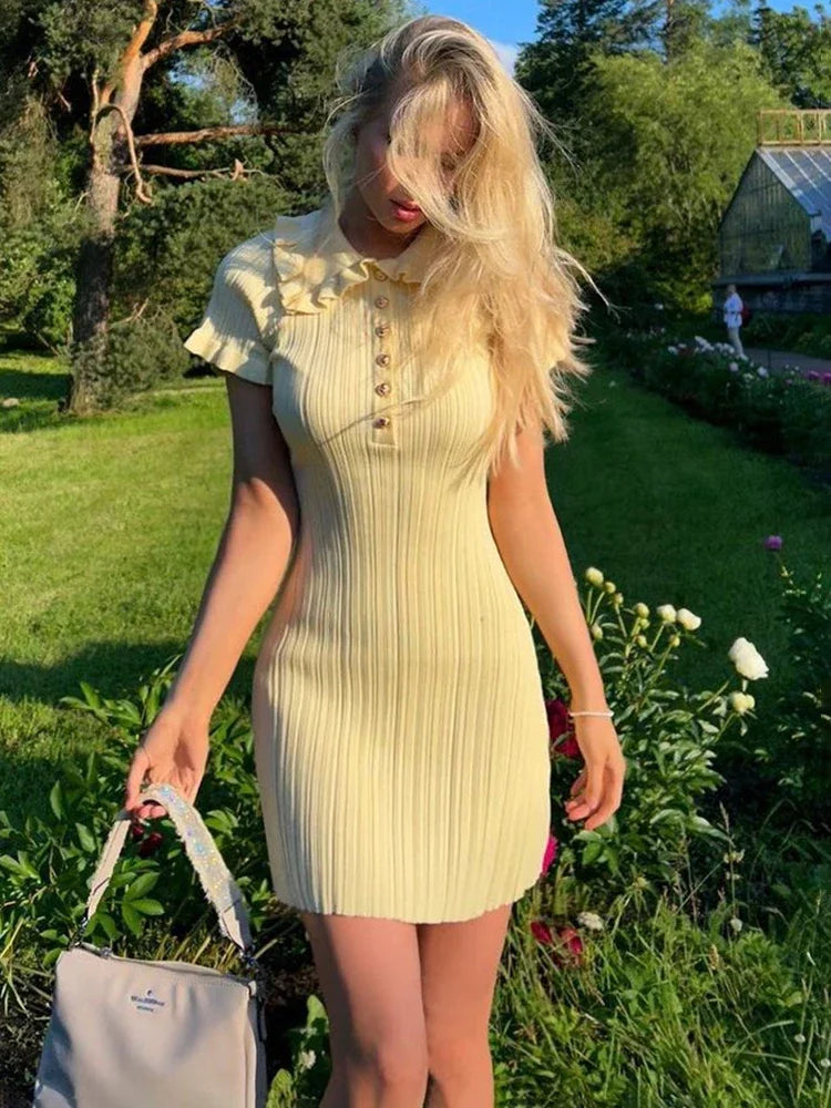 High-Waist Knitted Vintage Mini Dress