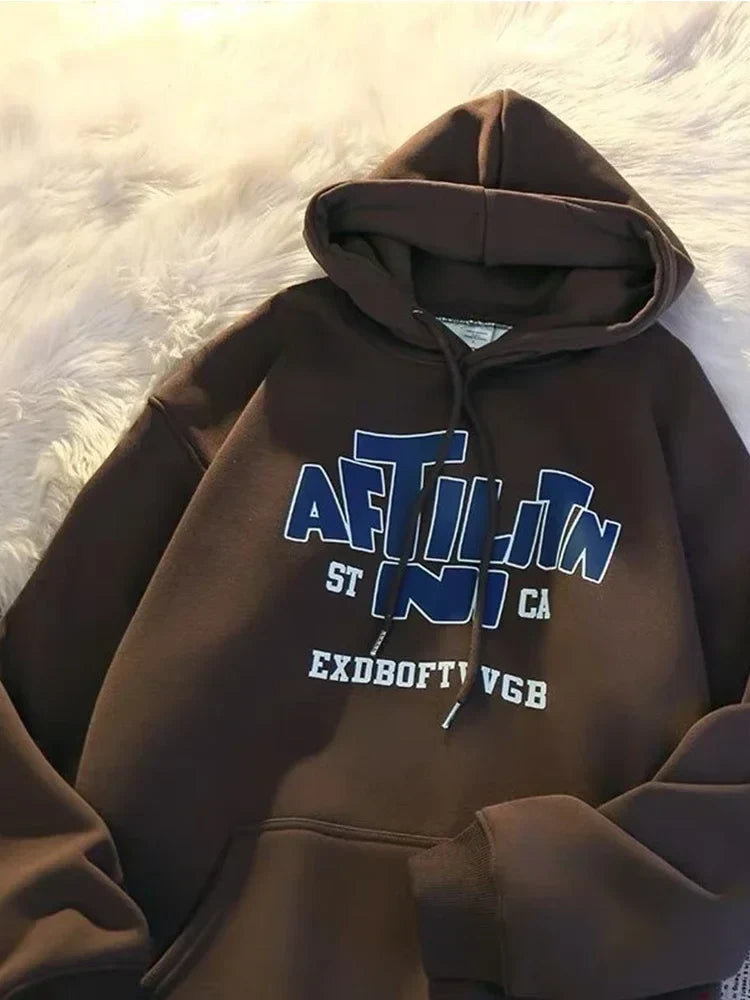 Letter Print Cotton Hoodie