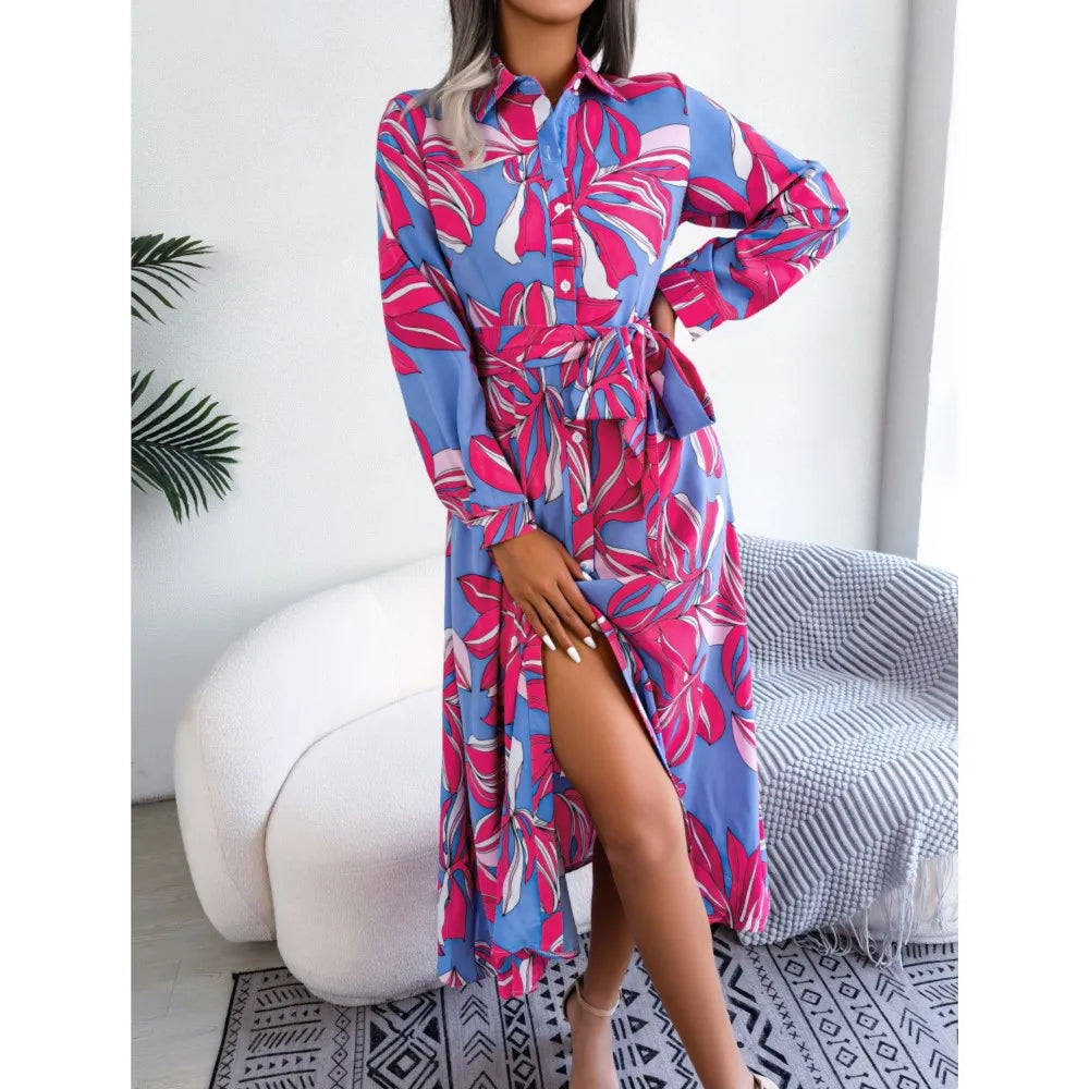 Vintage Print Shirt Maxi Floral Dress