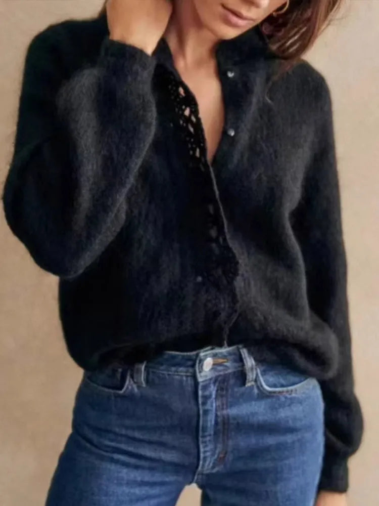 White Lace Lapel Cardigan