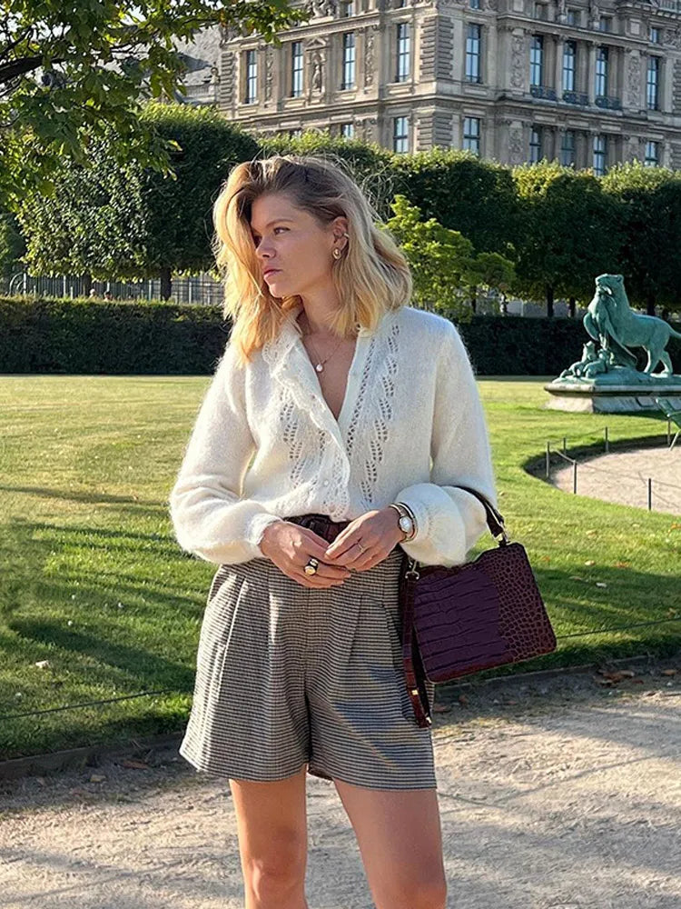 White Lace Lapel Cardigan