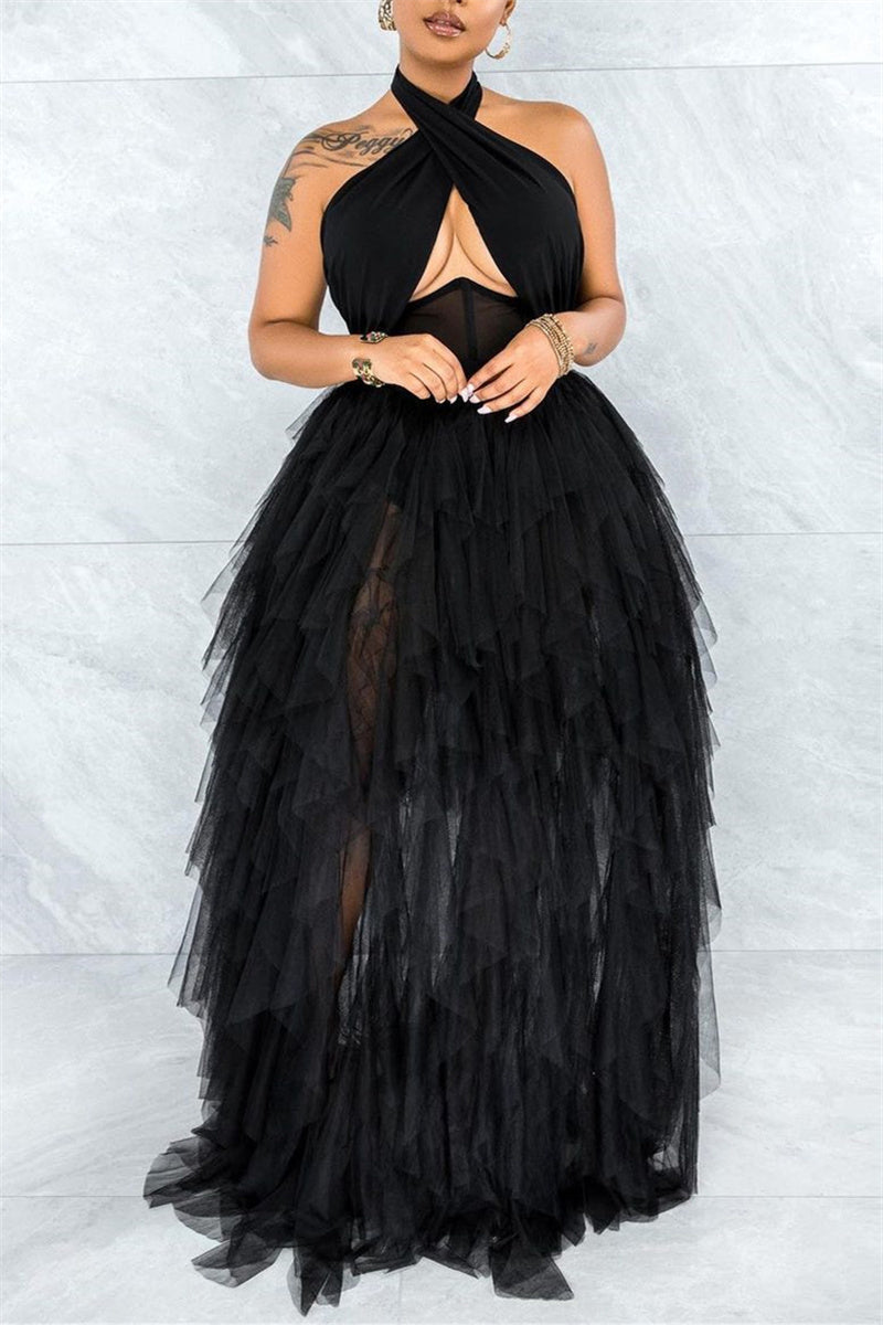 Plus Size Dresses Pink Backless Sleeveless See-through Maxi Dress Fashionpara