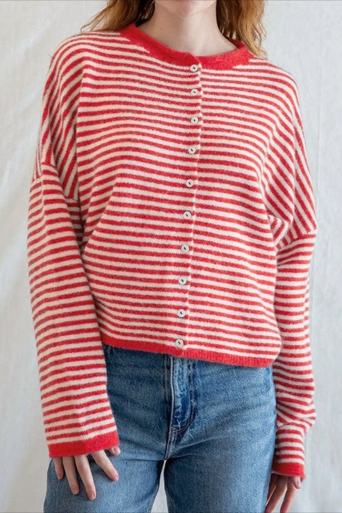 Striped Knit Round Neck Cardigan 3