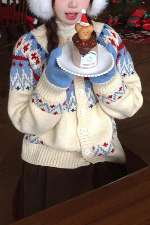 Thick Fair Isle Jacquard Cardigan for Cozy Winter Style