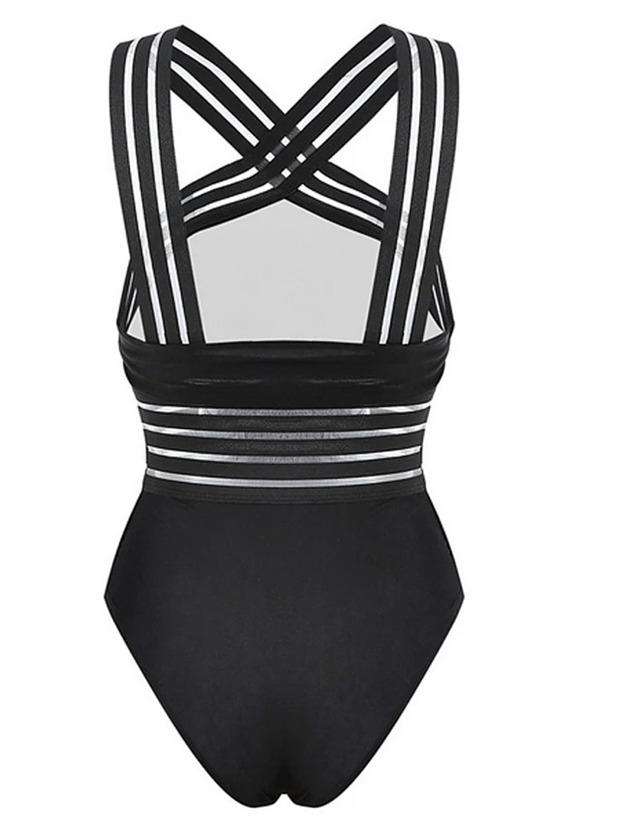 Sheer Stripe One Piece Swimsuit - Fashionpara