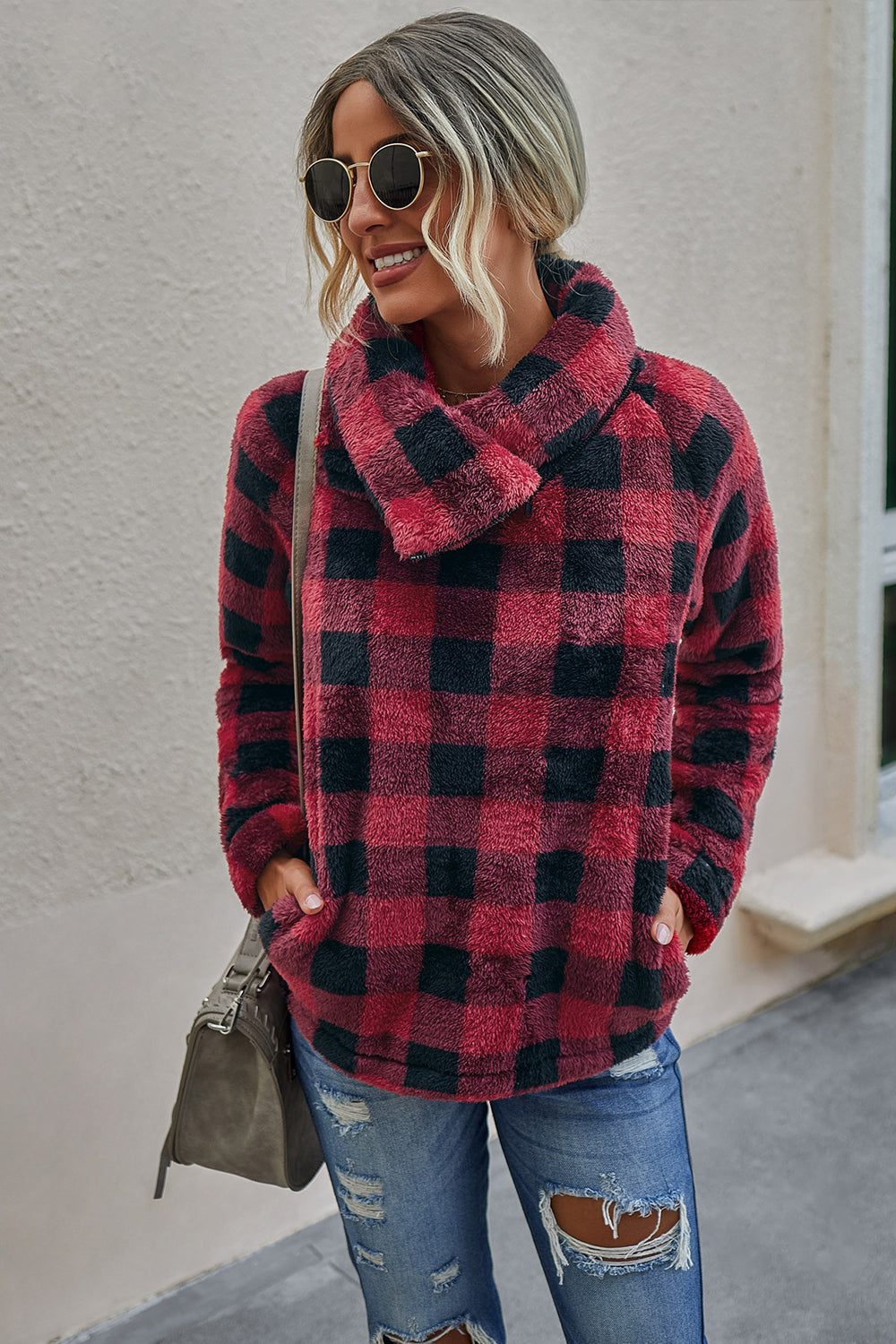 RadyRin Diagonal Plaid Zipper Sweater for Stylish Comfort