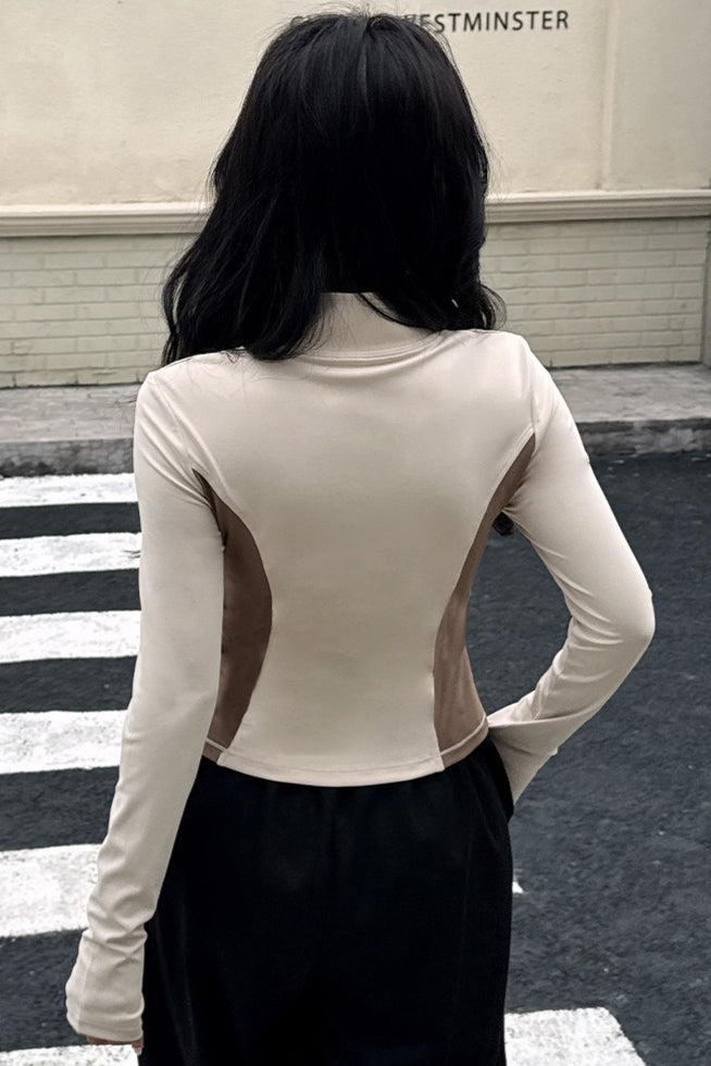 Stand Collar Zip Cardigan Slim Color Block Pilates Running Jacket