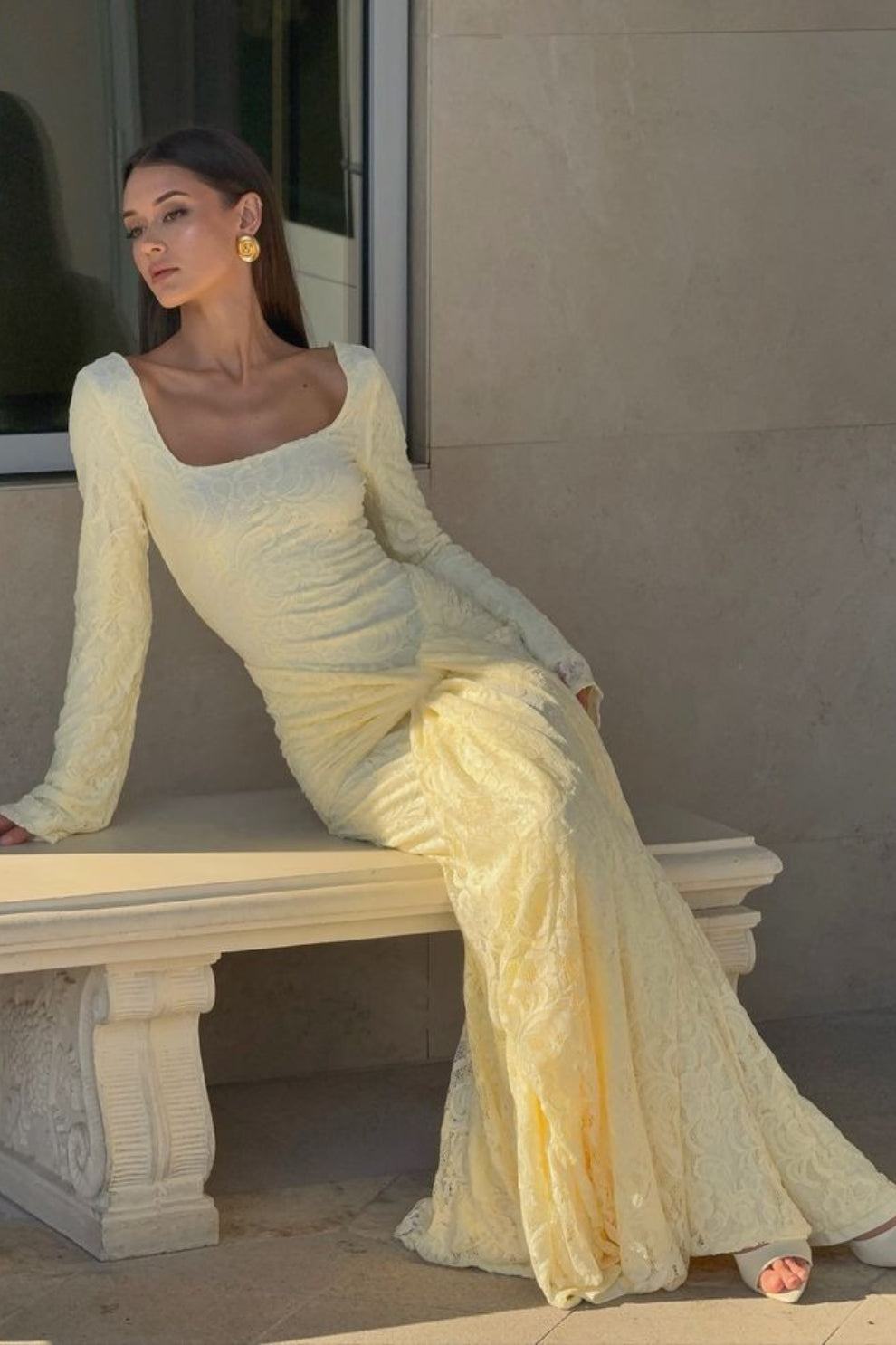 Lace Square Neck Long Sleeve Mermaid Maxi Dress - View 4