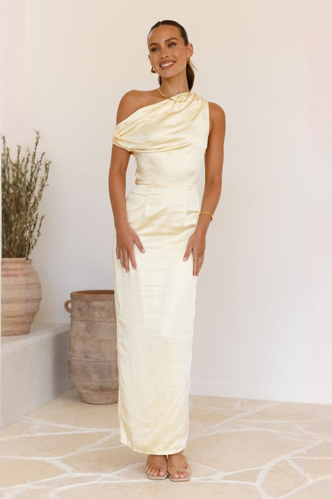 Satin One Shoulder Cowl Neck Maxi Dress - View 6