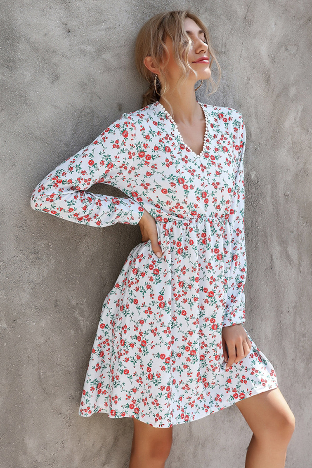 Long Sleeve Printed Loose Dress