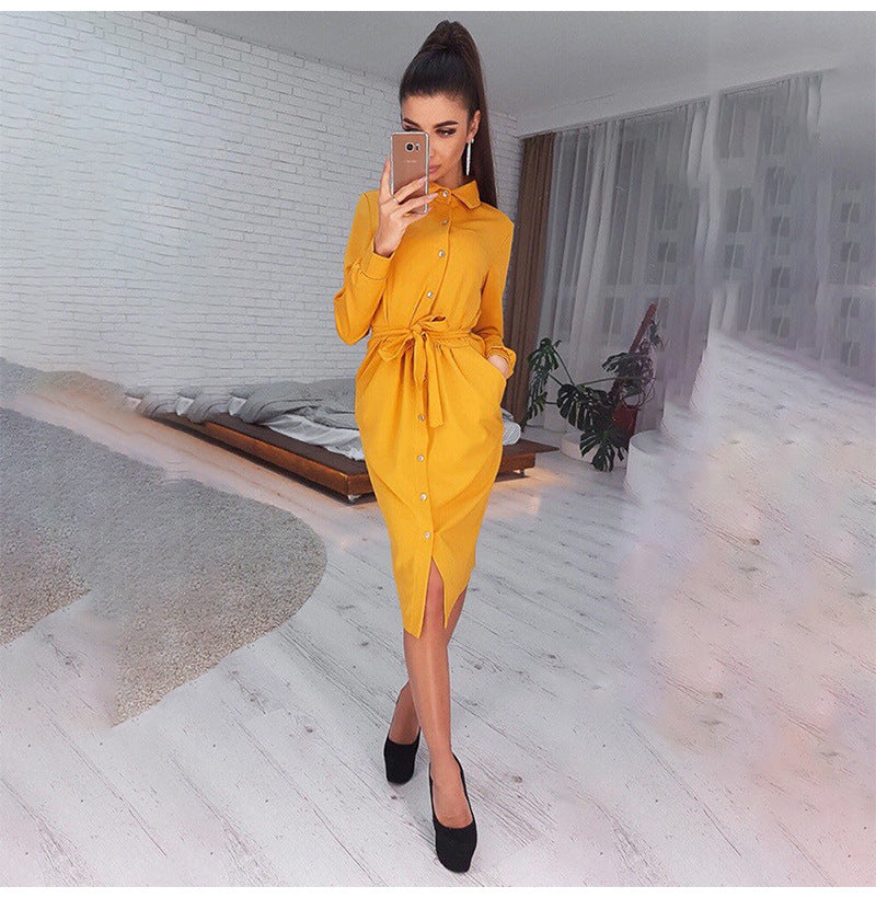 Growth Satin Button Down Shirt Dress - Marigold