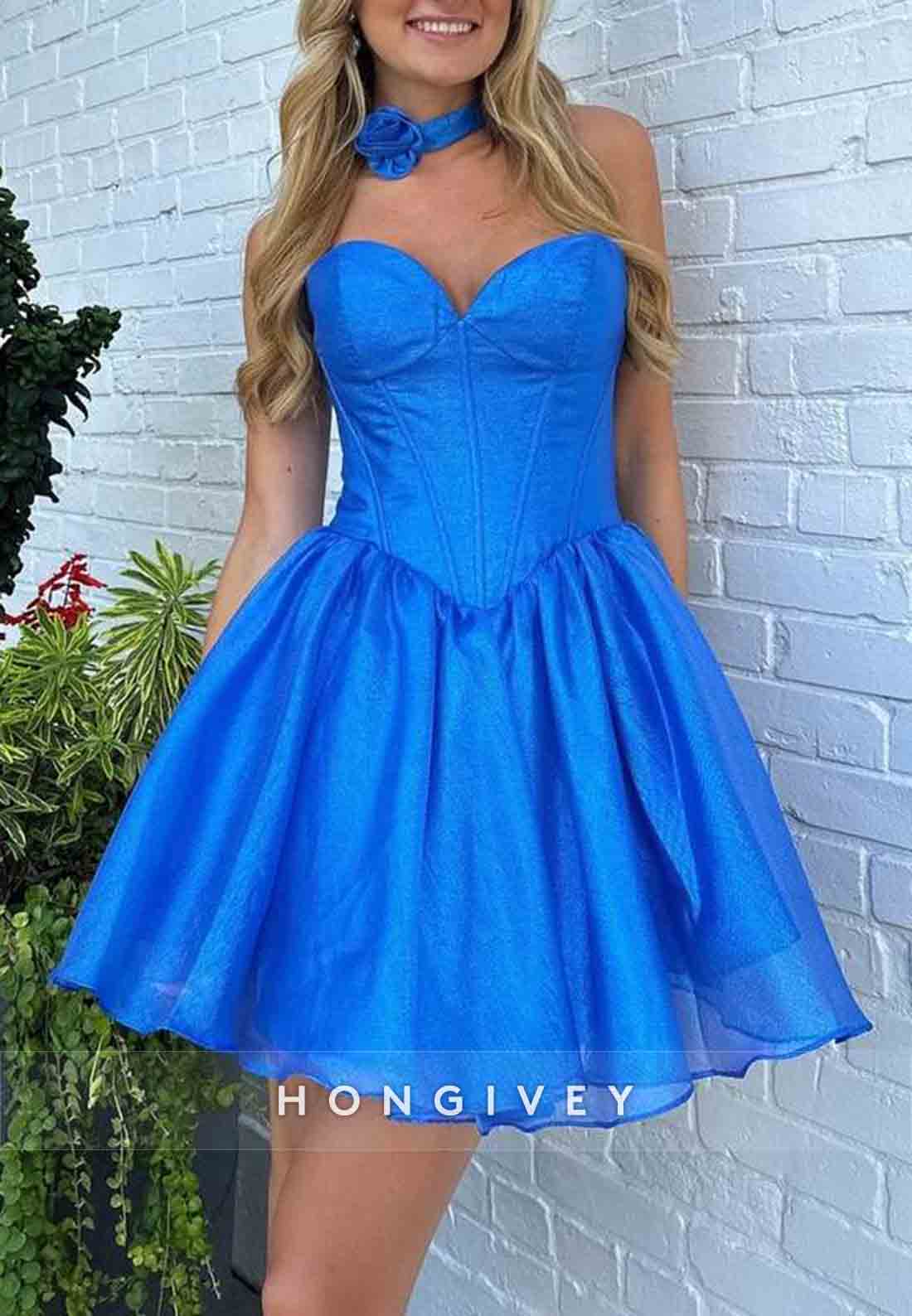 Strapless A-Line Pleated Sweetheart Low Back Short Homecoming Dresses
