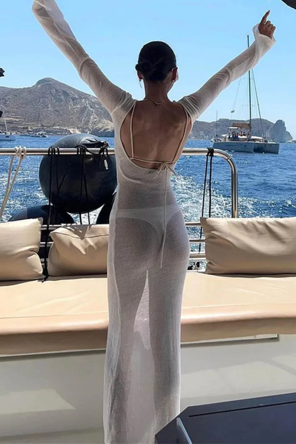 Mesh Long Sleeve See-through Wrap Maxi Dress