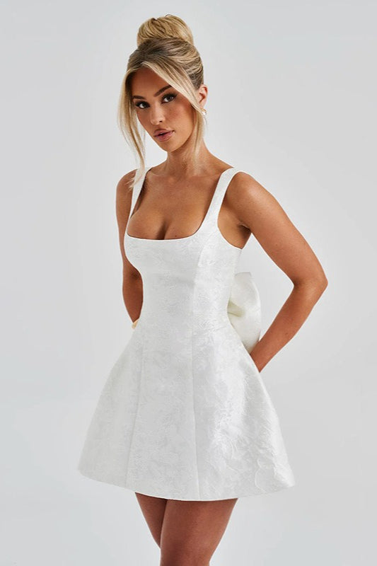 Square Neck Bow Fit and Flare Mini Dress - View 2