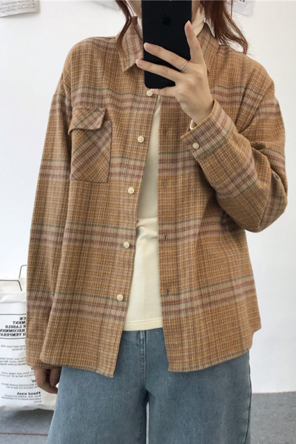 Thickened Plaid Flannel Long Sleeve Coat for Cold Weather