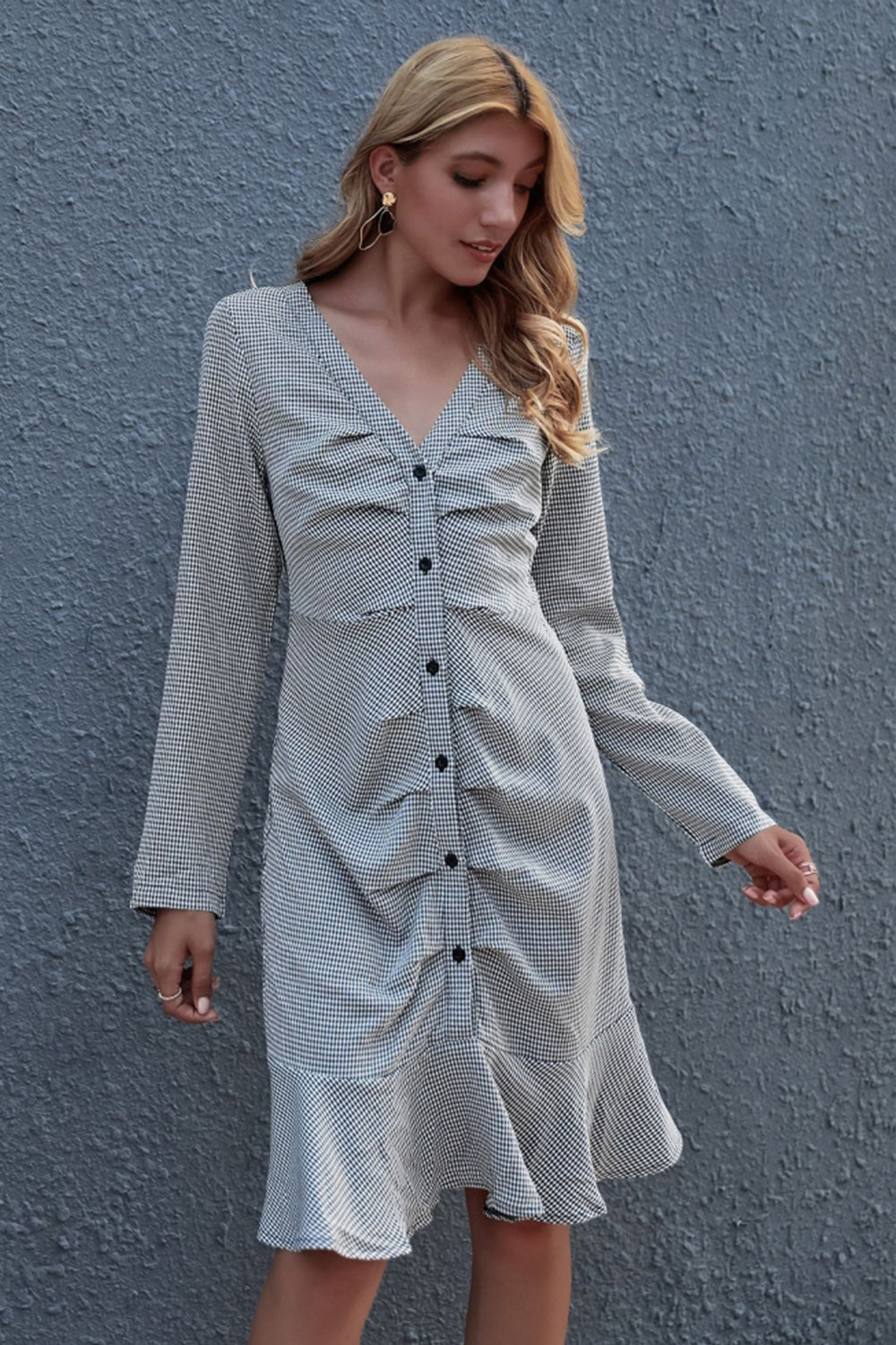 Check High Waist Cardigan Dress - Fashionpara