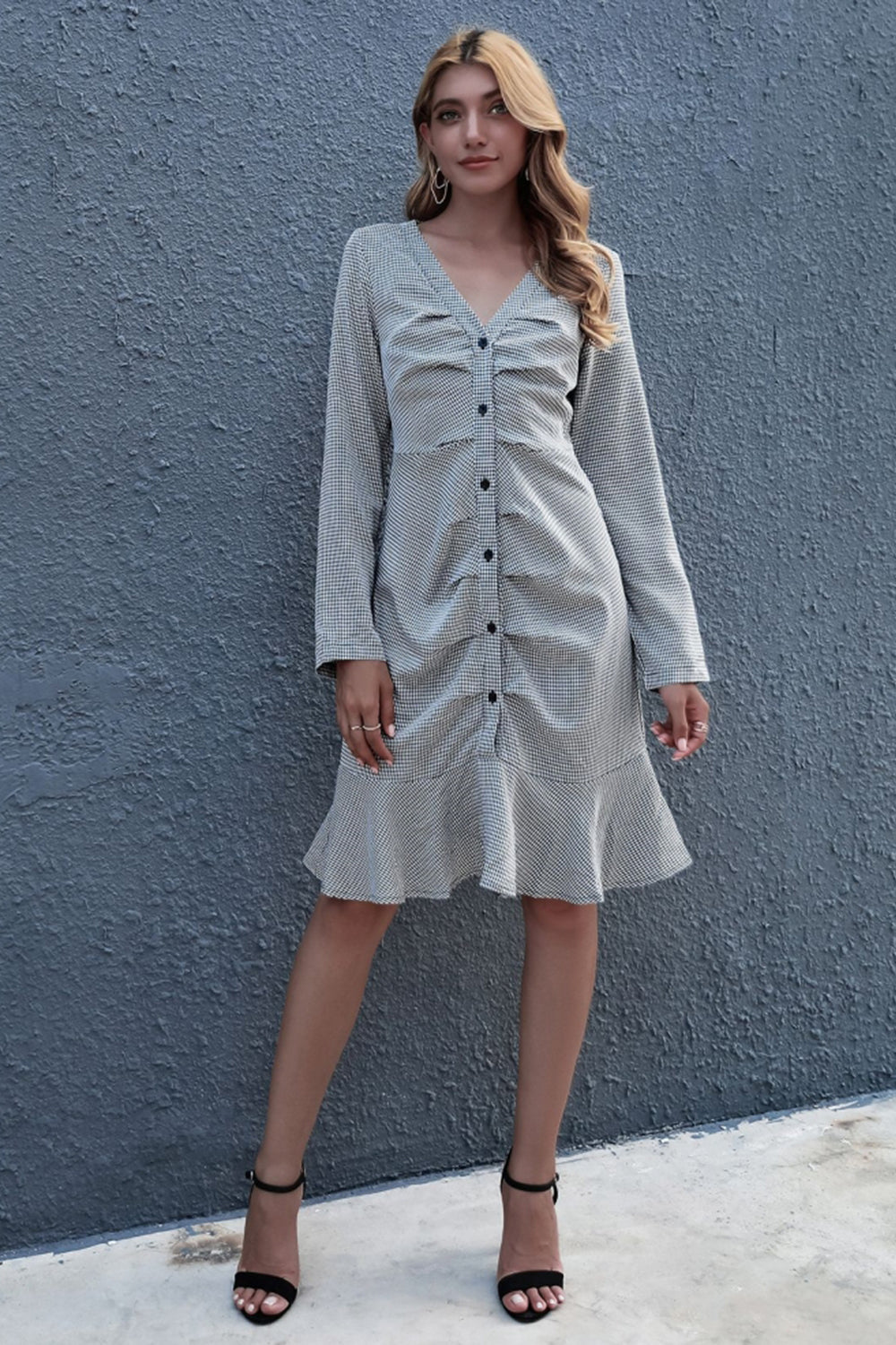 Check High Waist Cardigan Dress - Fashionpara
