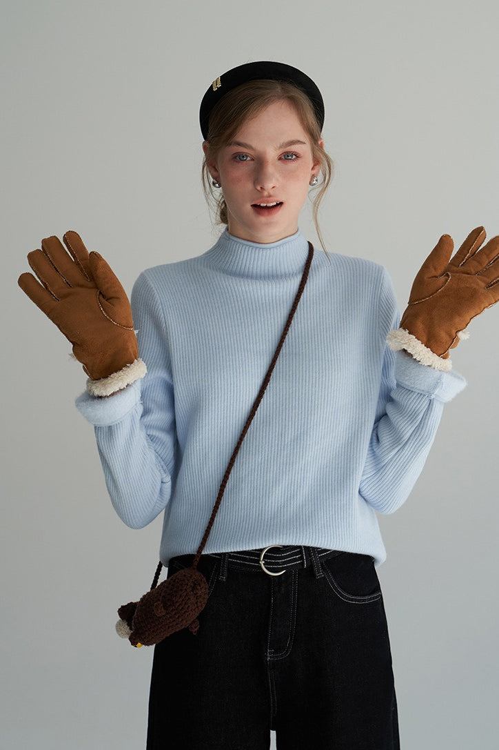 Mock Neck Fleece Lined Knit Top