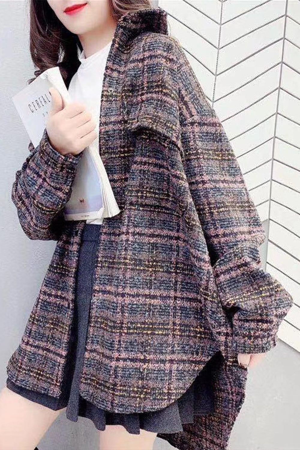 RadyRin Vintage Plaid Fleece Coat for Stylish Warmth