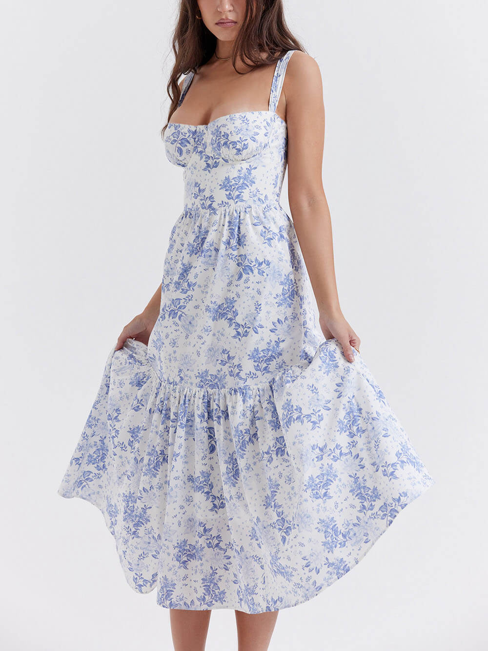 Strap A-Hem Floral Midi Dress - Fashionpara