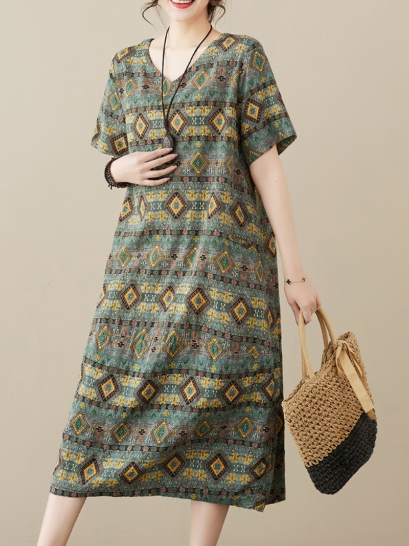 Work Hard Round Neck Short Sleeves Midi Dress 2