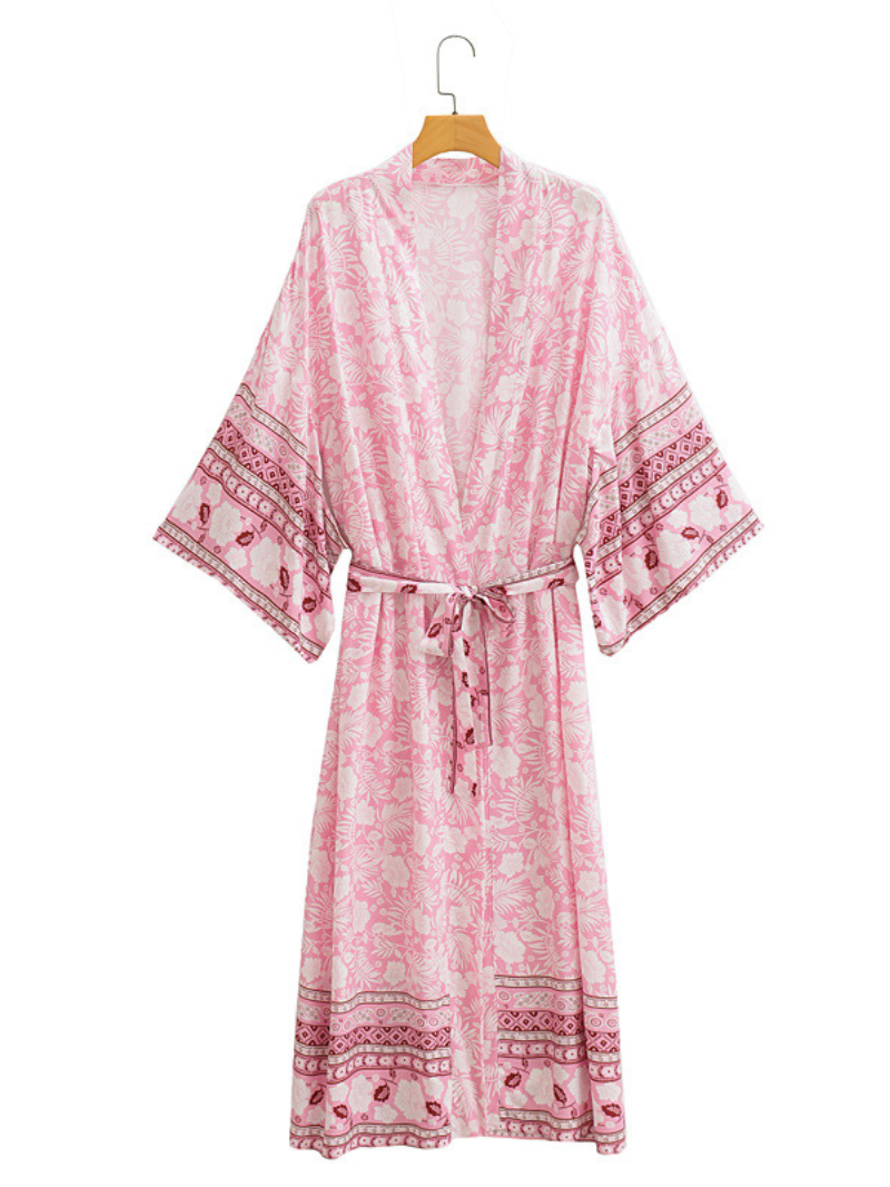 Gorgeous Bohemian long Kimono, Women Long Floral Kimono Dress Bohemian Beach Kimono - Fashionpara
