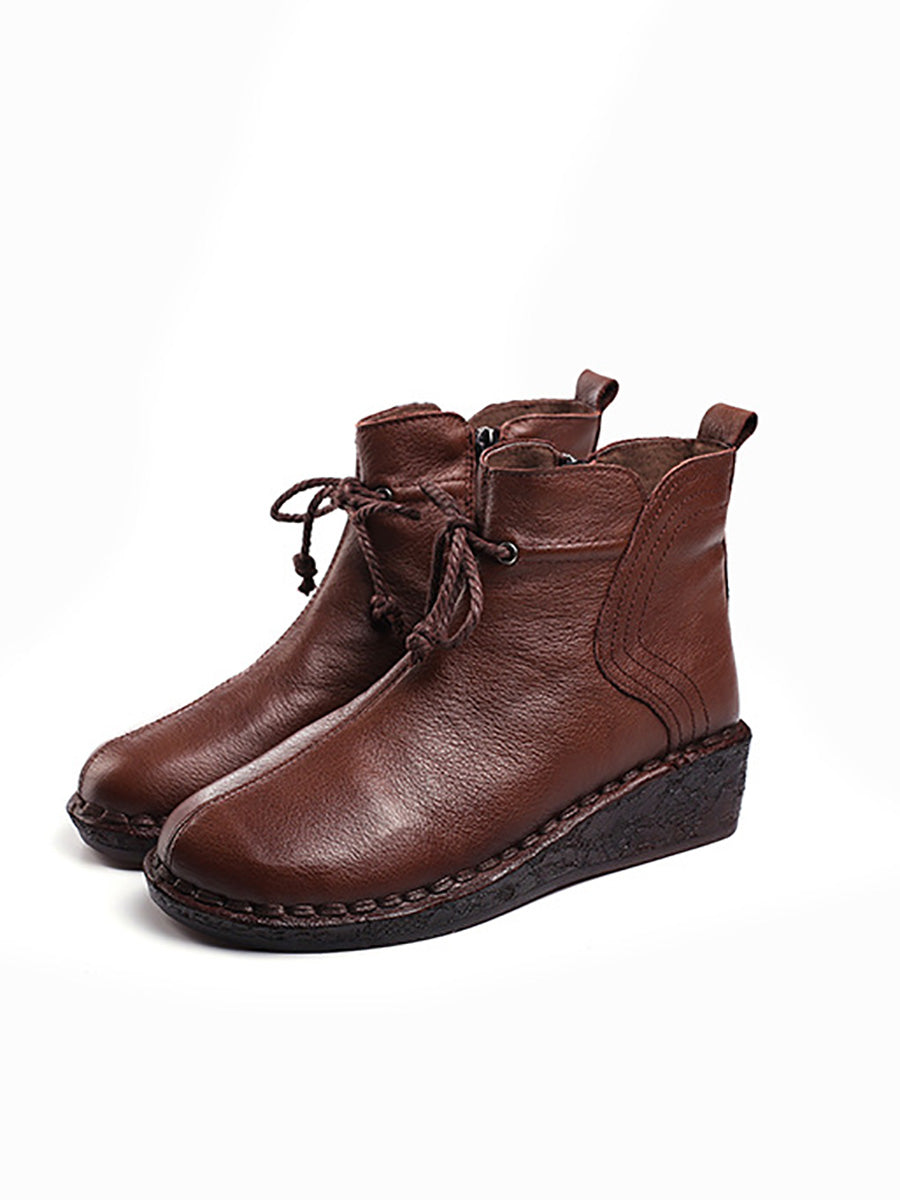 Vintage Genuine Leather Strap Zipper Low Heel Boots