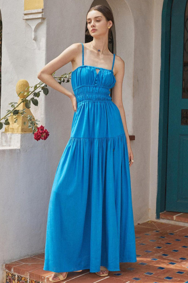 Smocked Bodice Tiered Cami Strap Maxi Dress