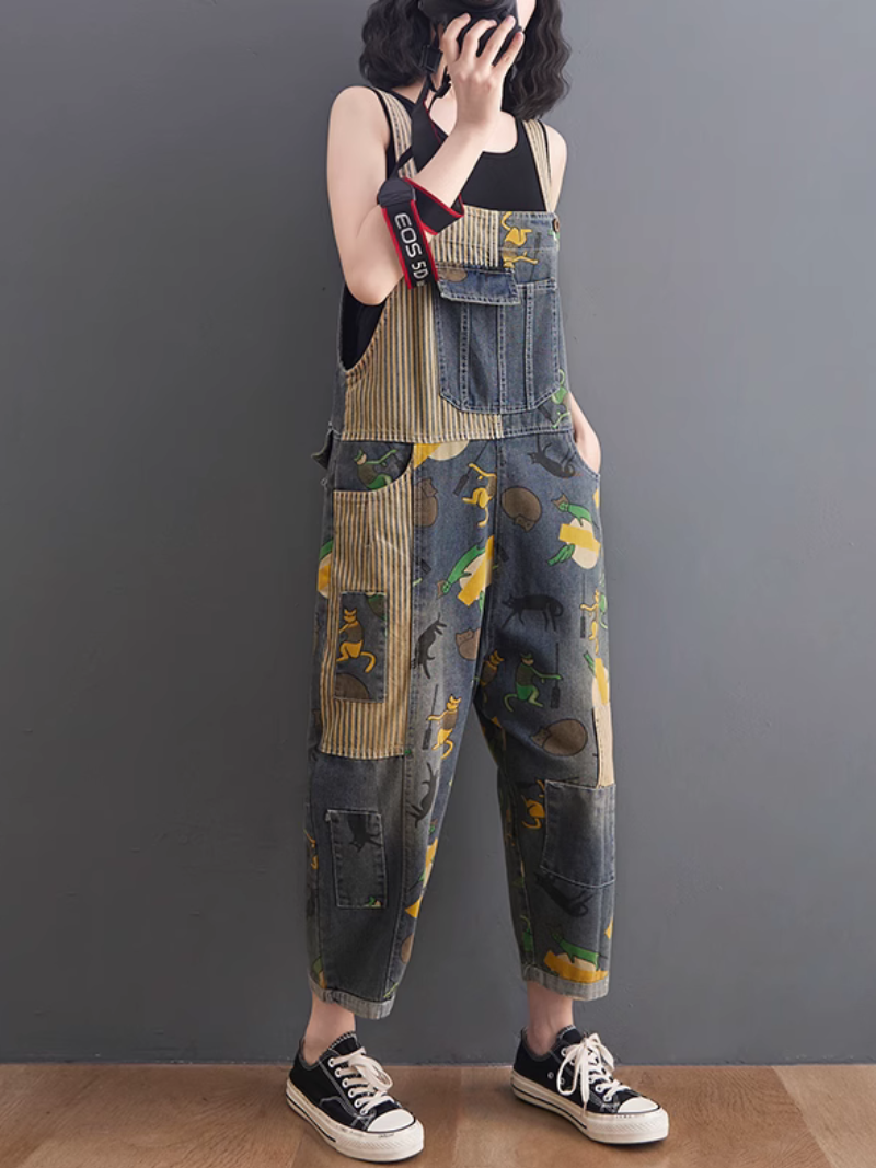 Modern Large Size Cartoon Printed Dungaree - Fashionpara