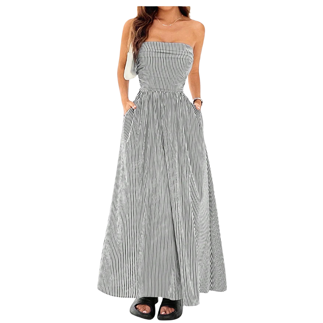Striped Strapless Smocked Waist Tube Maxi Dress 3