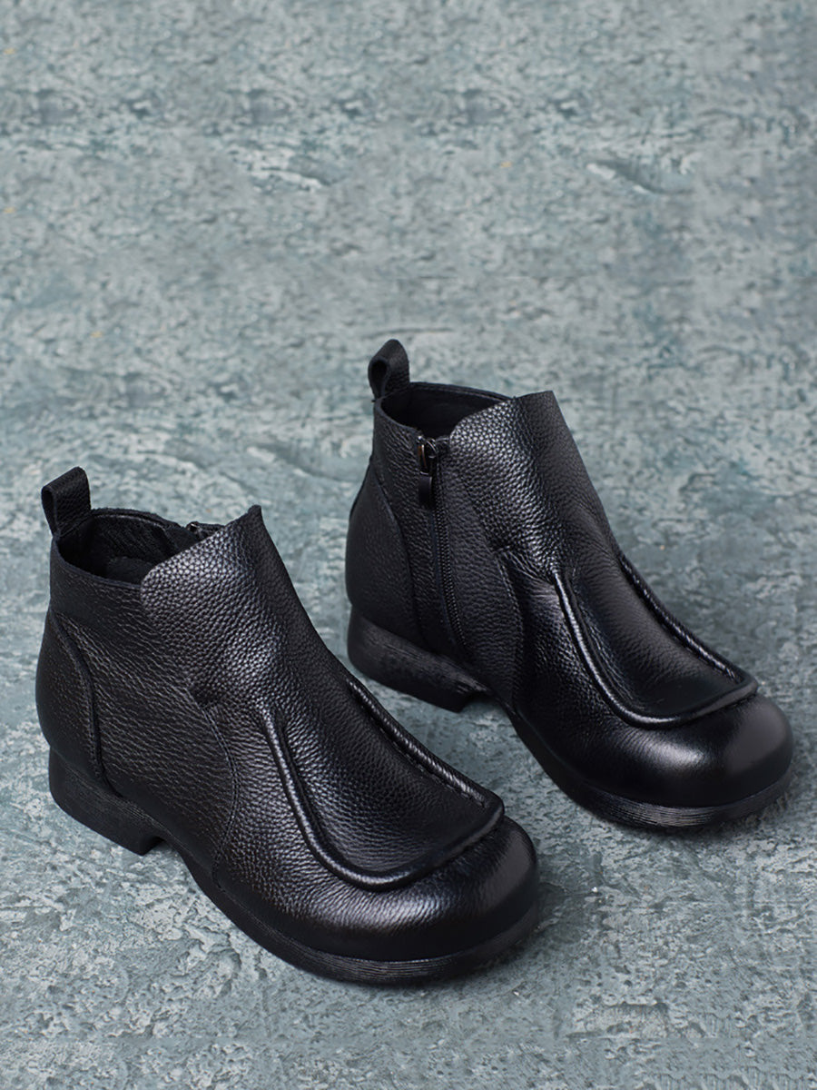 Autumn Soft Leather Zipper Low Heel Ankle Boots