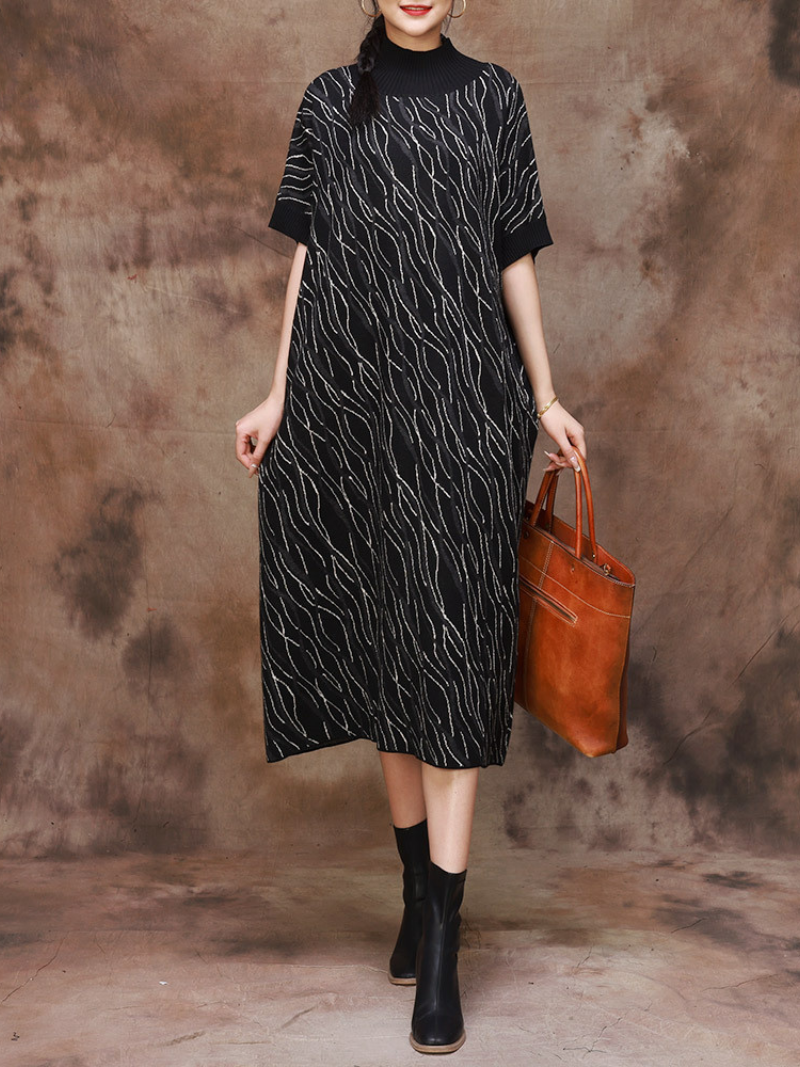 Chic Comfort Flower Knitted Midi Dress - Fashionpara