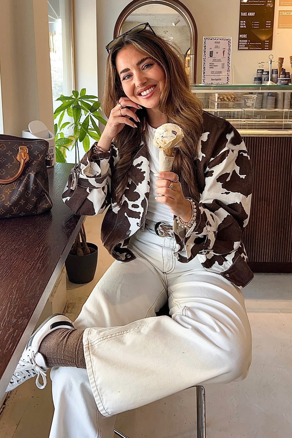 Stylish Retro Cow Print Coat for Chic Warmth and Comfort