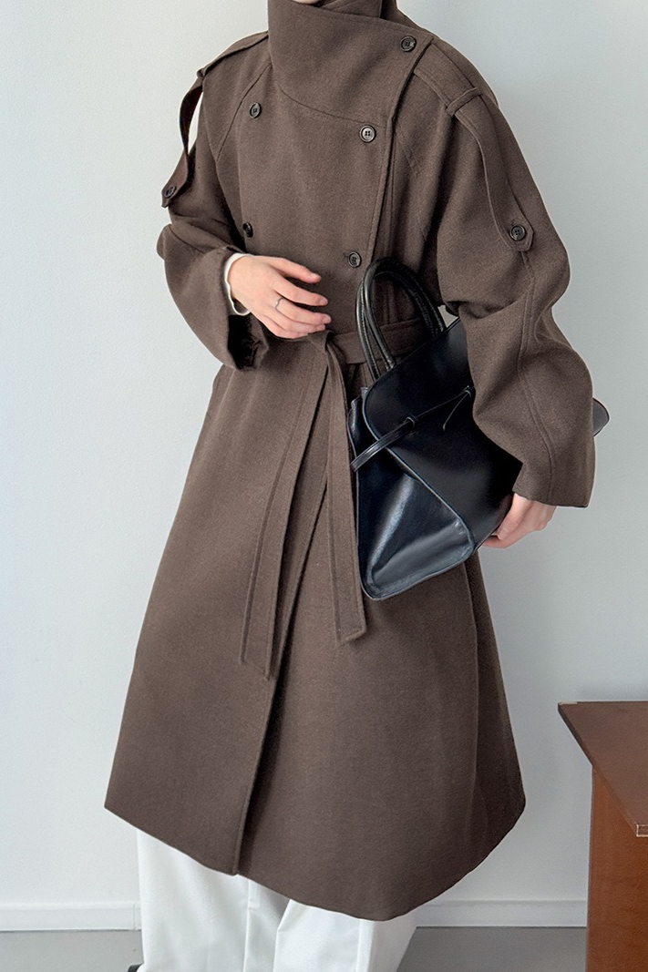 Tall Fit Double Breasted Long Chic Elegant Overcoat - Fashionpara
