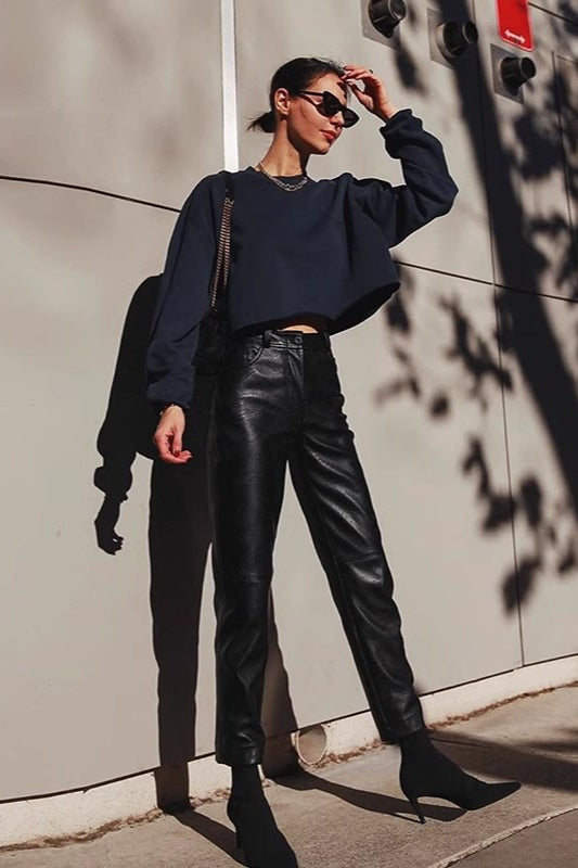 Office PU Straight Leg Stylish Casual Workwear Pants