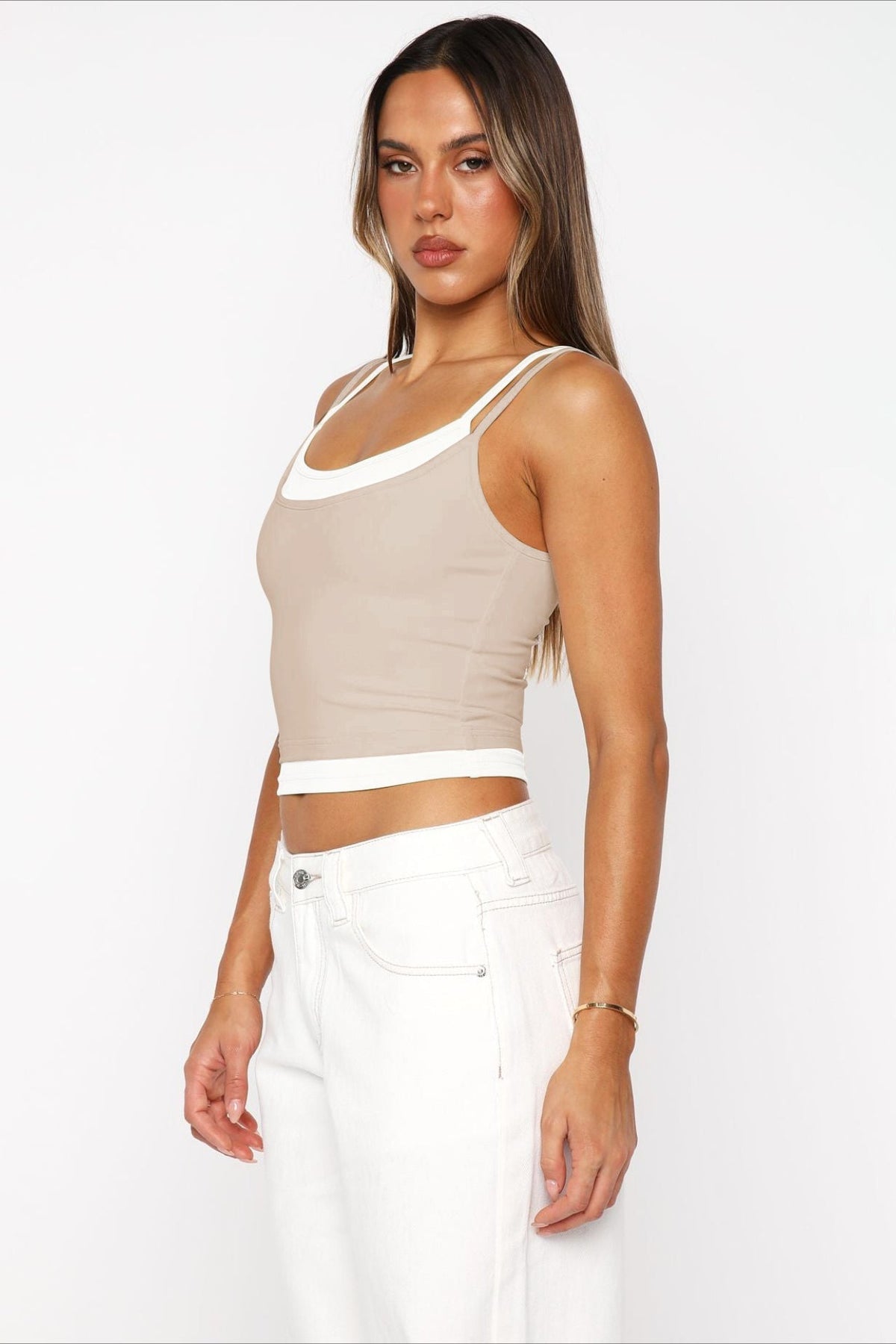 Faux Two Piece Spaghetti Strap Sexy Tank Top